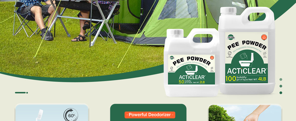 ActiClear Portable Toilet Pee Powder - Rapid 60-Second Absorption & Odor Neutralizer