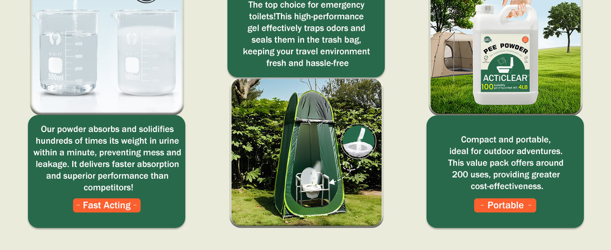 ActiClear Portable Toilet Pee Powder - Rapid 60-Second Absorption & Odor Neutralizer