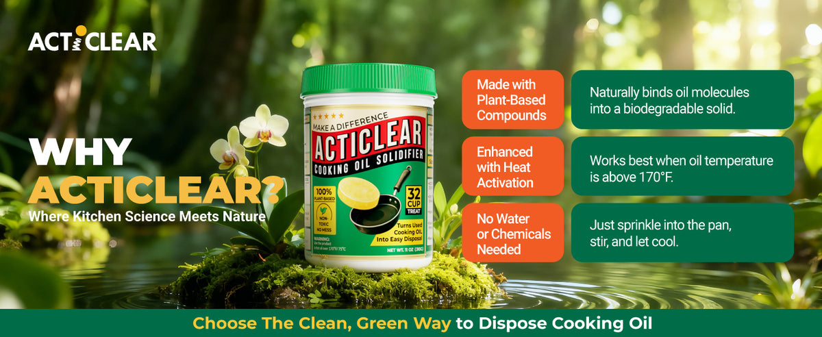 ActiClear Eco-Friendly Cooking Oil Solidifier - Turns Fry Oil into Bio-Waste (22oz)