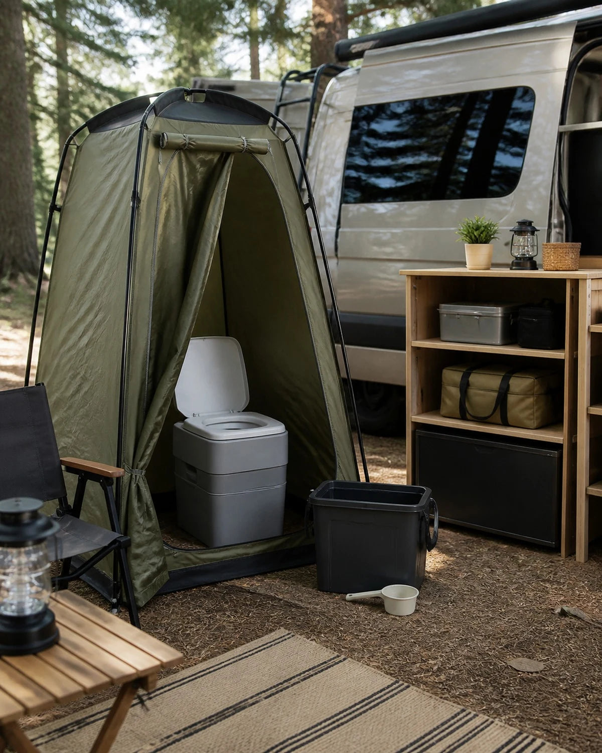 Portable sanitation camping setup