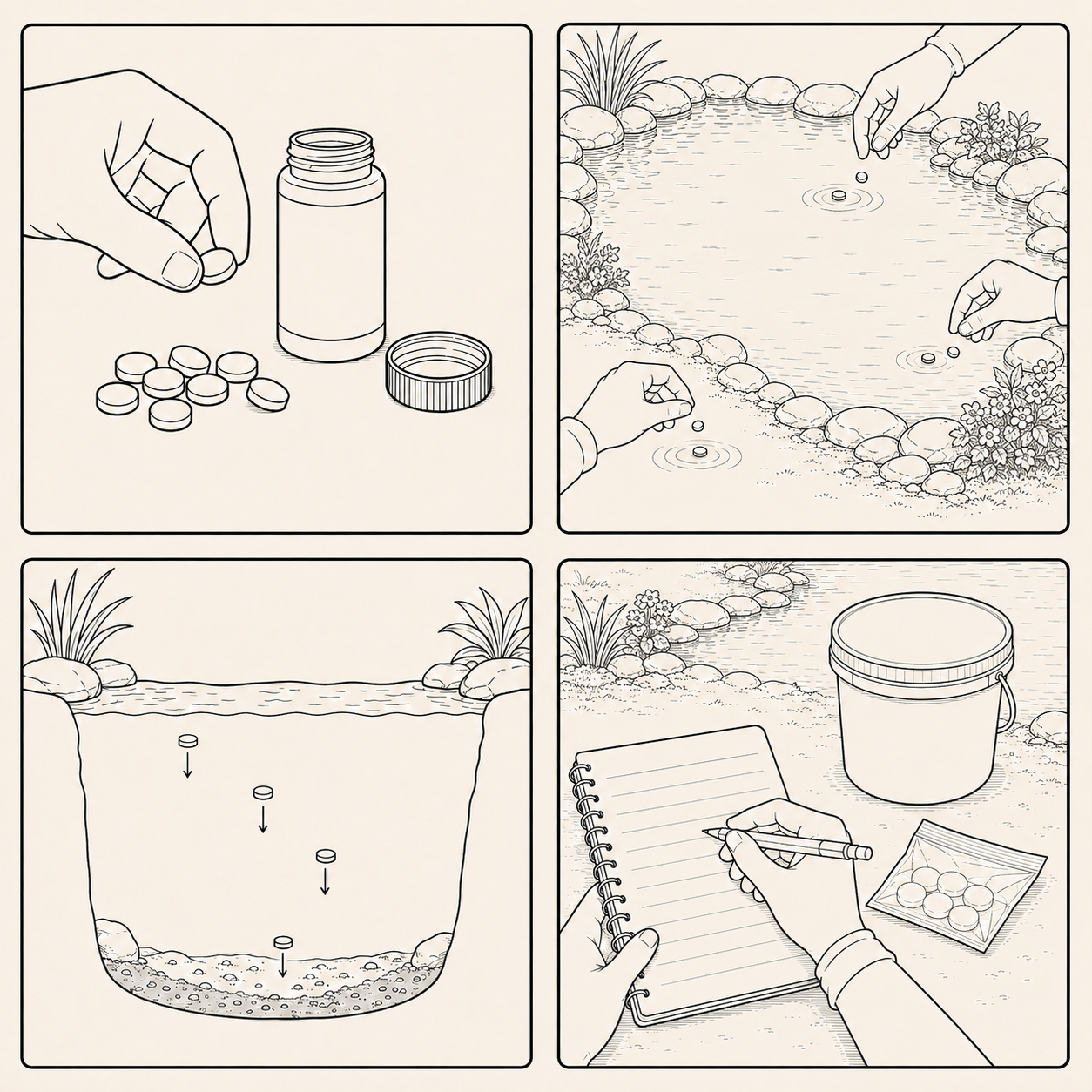 Recording the application beside a closed pail and sealed packet.