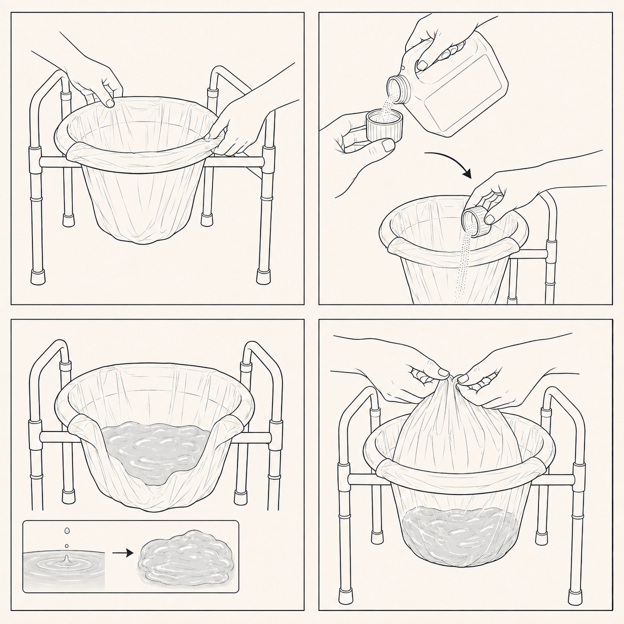 Fitting a separate bag securely inside a portable toilet.